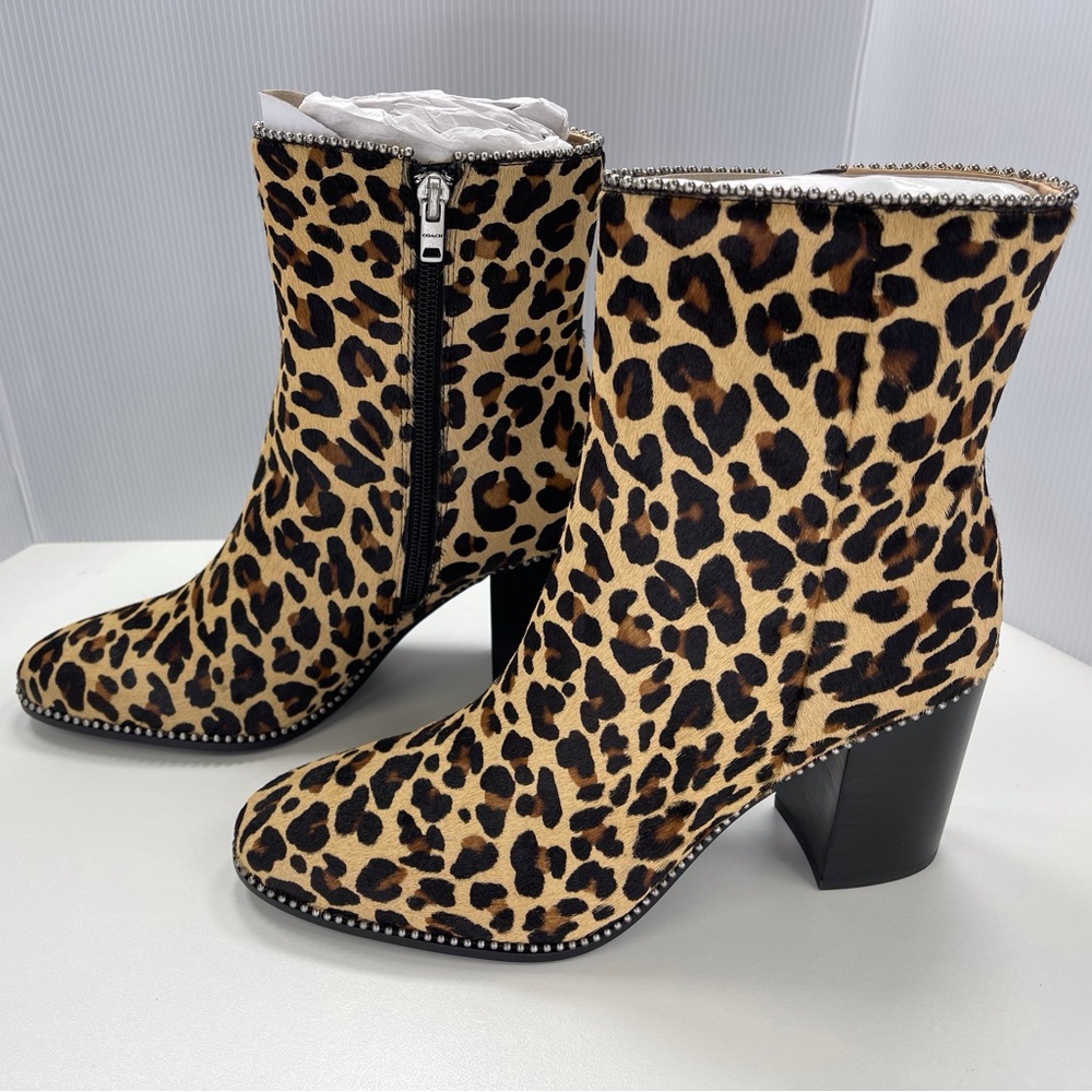 Coach Drea Bootie Haircalf Leopard Print Calf Hair Ankle Boots, Size 9.5 Shoes - Picture 2 of 11